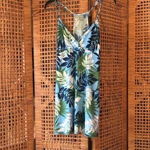Tropical Leaf Print Sun Dress, Size Medium